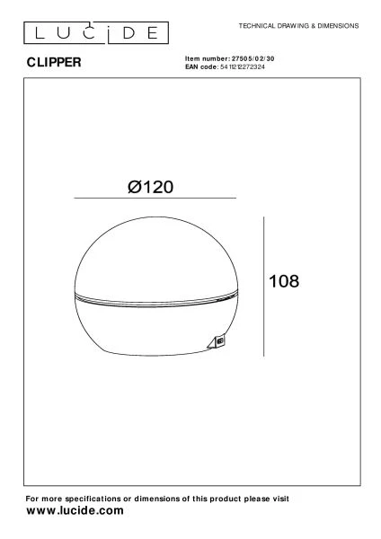 Lucide CLIPPER - Lámpara de mesa Recargable - Batería/acumulador - Ø 12 cm - LED - 1x2,2W 2700K - Negro - técnico